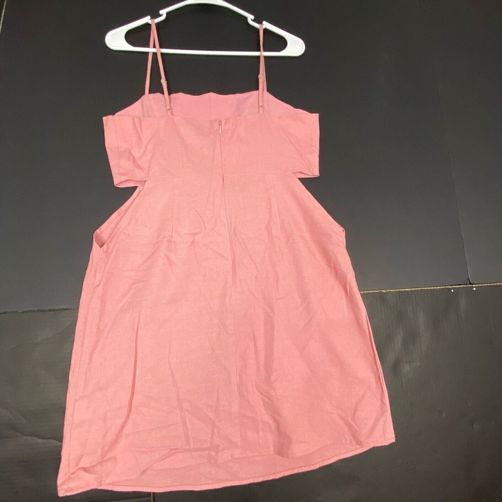 Melloday Pink Short Sleeve Sides Satin Mini Shift Square Neck Dress‎ Women Linen